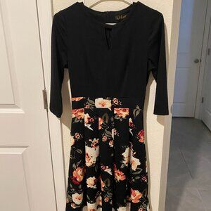 lack & Floral Peek-a-Boo Cocktail Dress | 3/4 Sleeve | Size 12/14 (Tag S) | Knee